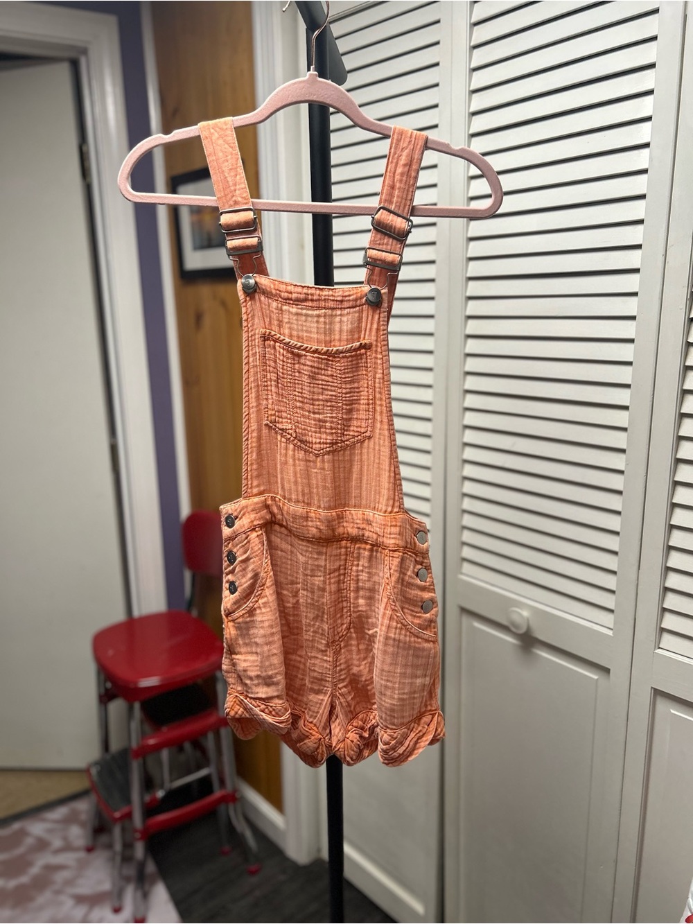 Nwot Pilcro Peach-Orange Short Overalls - Picture 6 of 8